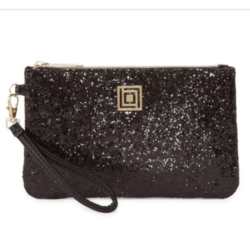 LIZ CLAIBORNE Iphone & Android Phone Charging Wallet Black Glitter Clutch Purse